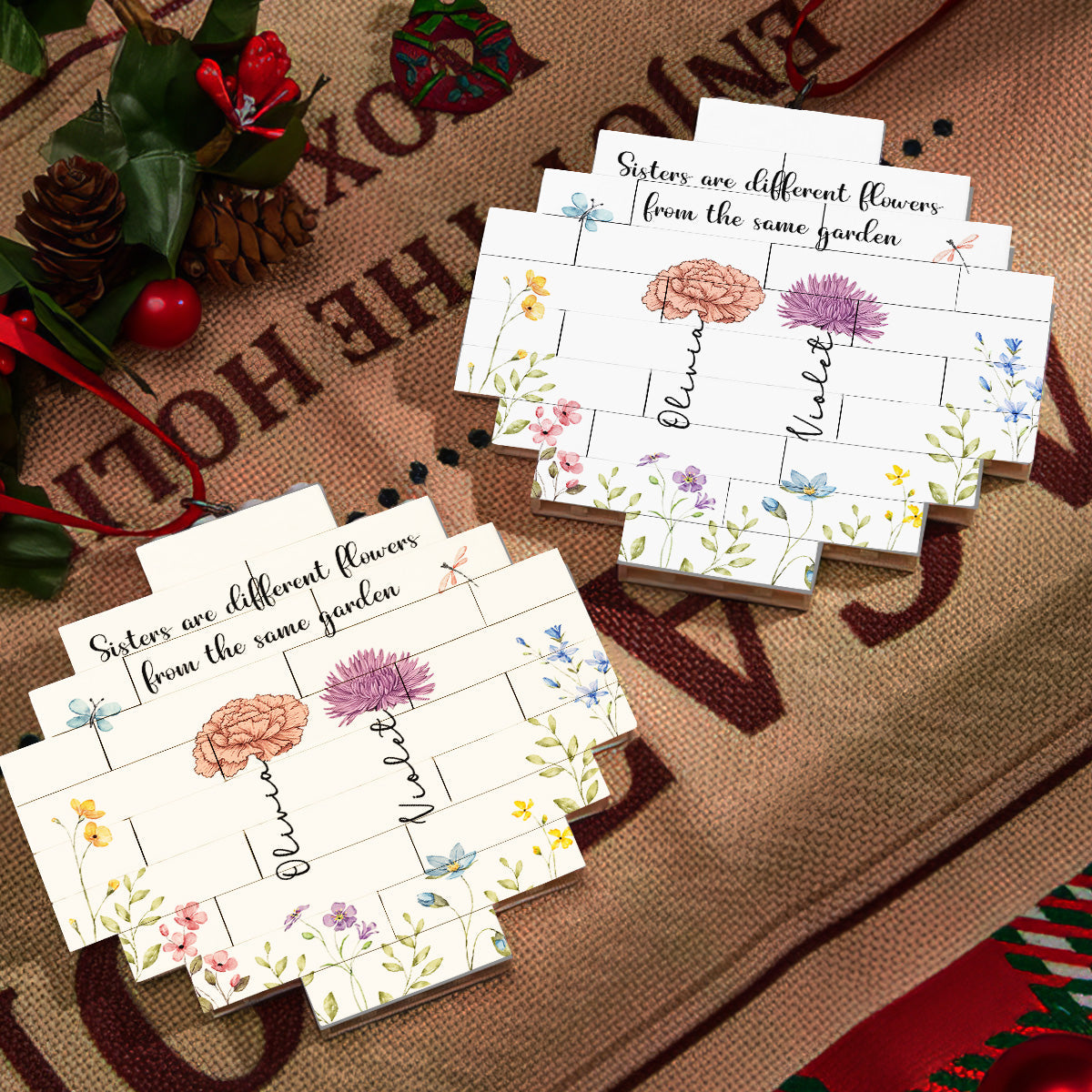 Custom Friendship Christmas Ornament, Best Friend Gift •  Lovely Flowers - Personalized Puzzle Ornament