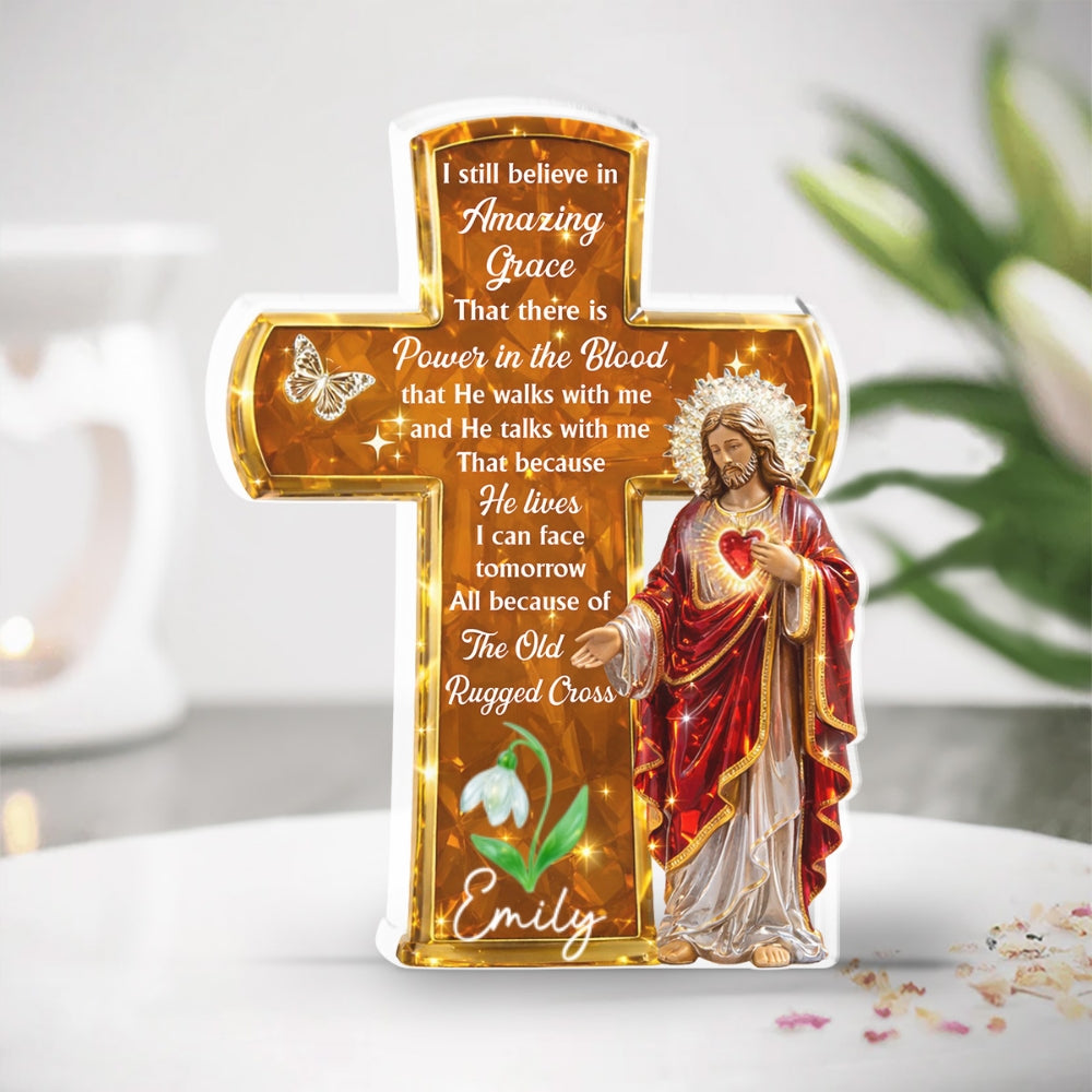 Custom Decor, Christmas Birthday Anniversary Gift Keepsake • Living By Faith Jesus - Personalized Acrylic Plaque