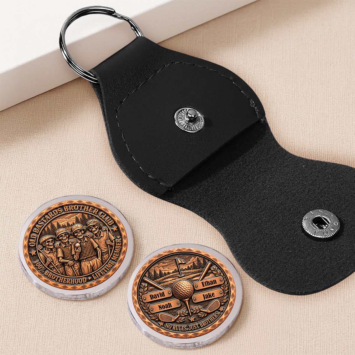 Custom Besties Coin Keychain, Friendship Birthday Gifts • Born To Golf Together Forever - Personalized 3D Printing Pocket Hug