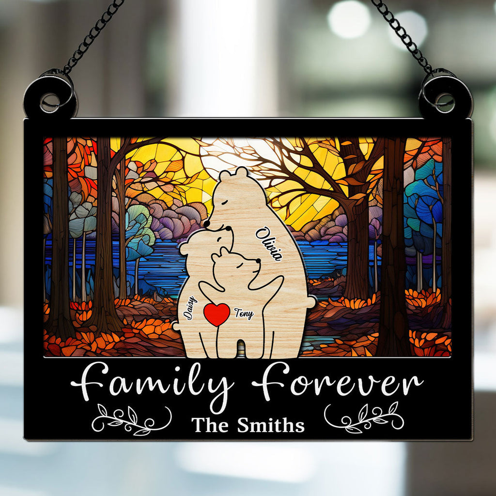 Custom Name Family Name Hanging Decor, Christmas Birthday Gift • Bear Family - Personalized Suncatcher