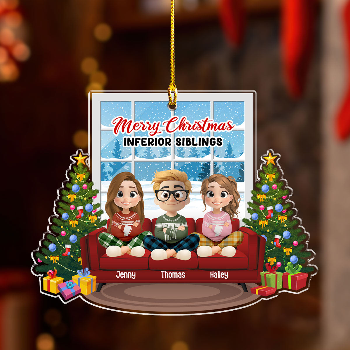 Custom Brothers & Sisters Christmas Ornament •  Bow To Your Superior Sibling - Personalized Acrylic Ornament