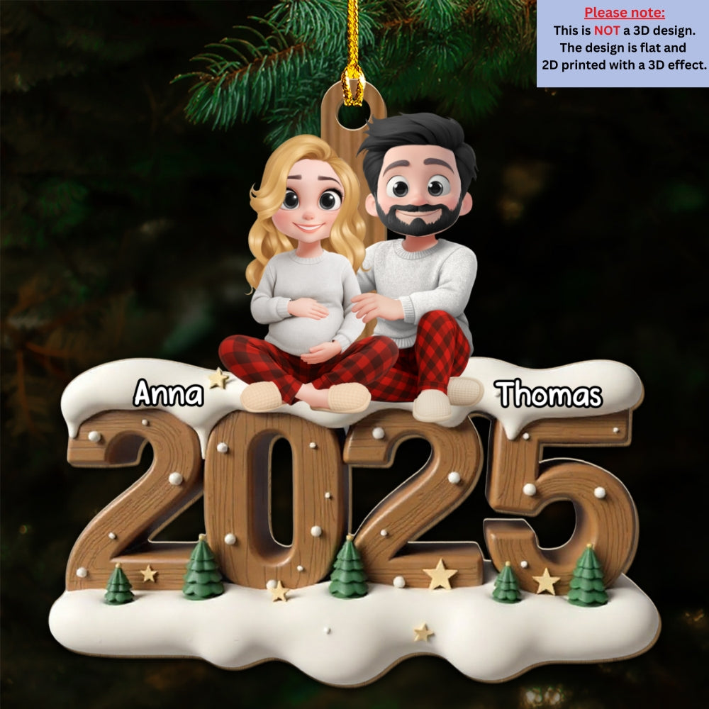 Custom Family Ornament, Christmas Gift for Family Members •  Expecting Parents - Personalized 3D Effect Wood Ornament