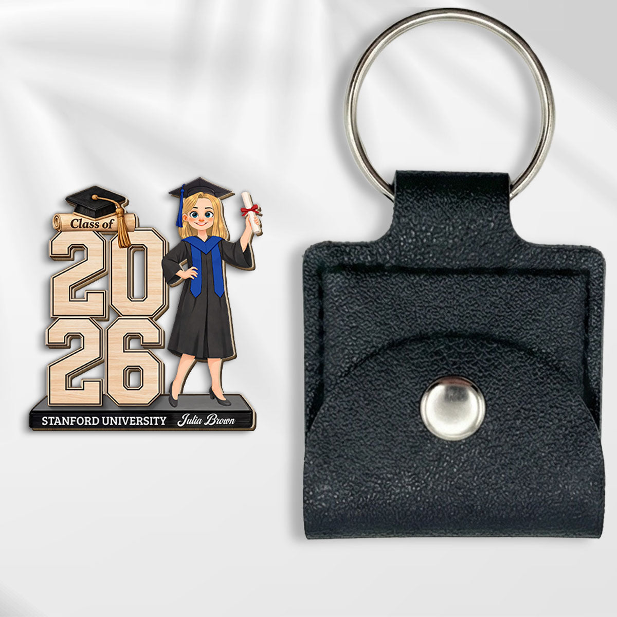 Custom Coin Keychain for Son, Father's Day Birthday Gifts • Celebrating Your Graduate - Personalized Wooden Pocket Hug