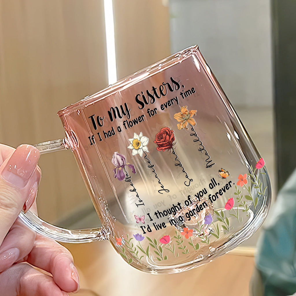 Custom Name & Birth Flower Birthday, Christmas Gift for Sister • Sisters Make Life More Beautiful - Personalized Pink Gradient Glass Mug