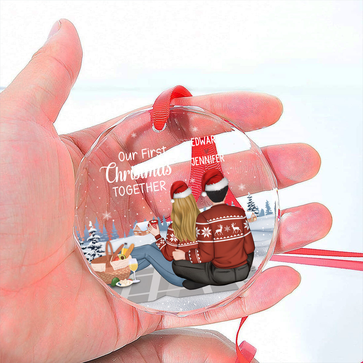 Custom Keepsake Christmas Ornament •  Our First Year - Personalized Glass Ornament