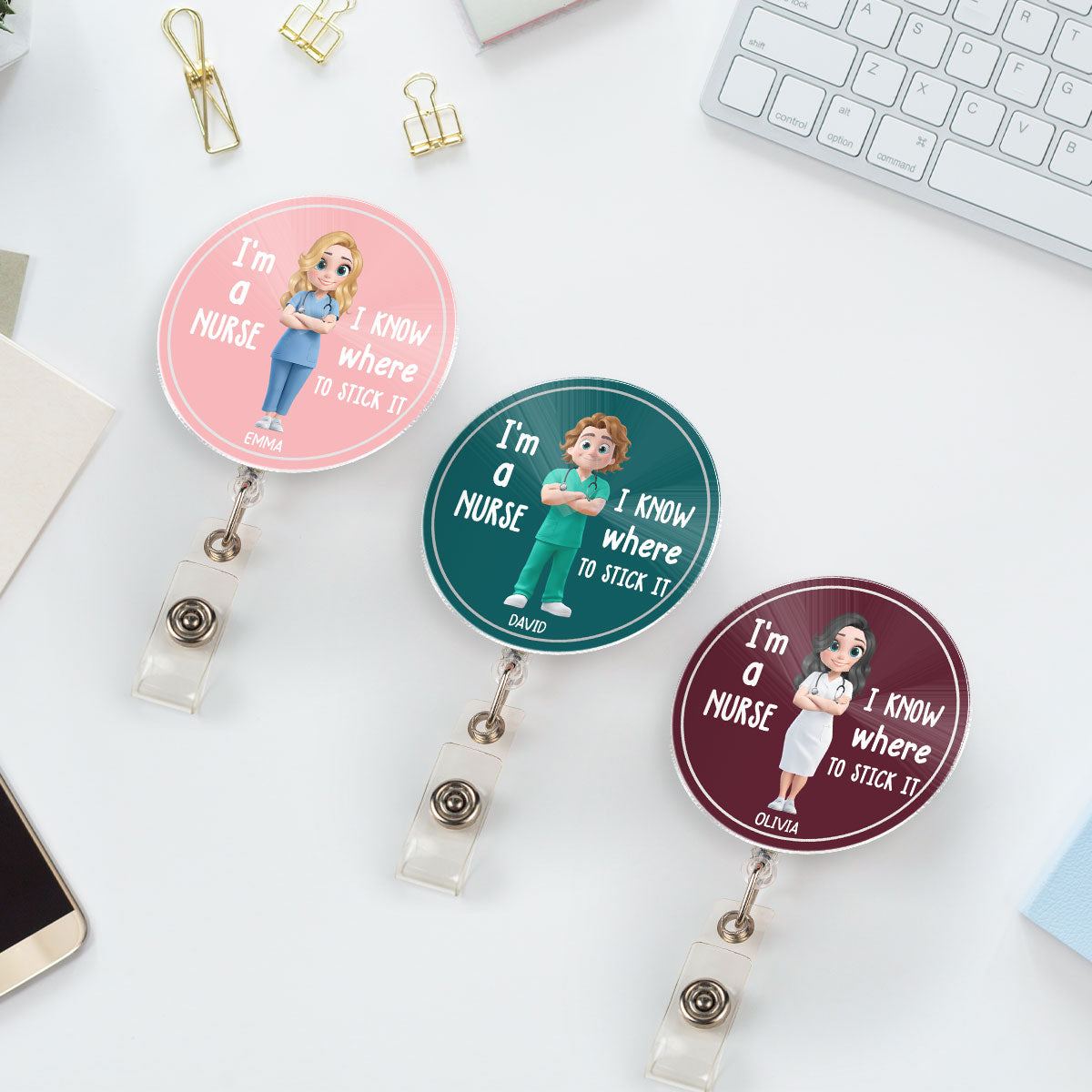 Custom Nurse ID Holder, Christmas Birthday Gifts for Healthcare Workers • I Know Where To Stick It - Personalized Acrylic Badge Reel
