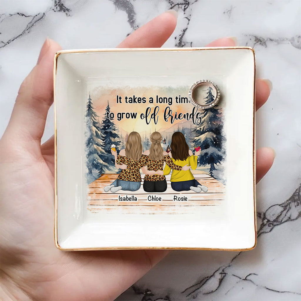 Custom Bestie Trinket Dish, Birthday Christmas Gift For Best Friend • Grow An Old Friend - Personalized Jewelry Dish