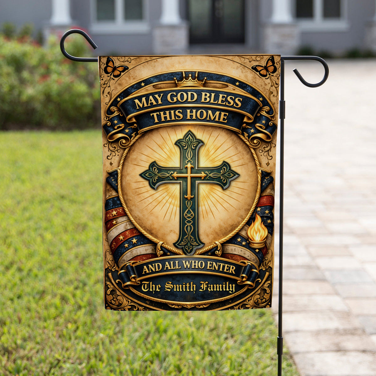 God Bless This Home - Personalized 3D Effect Flag