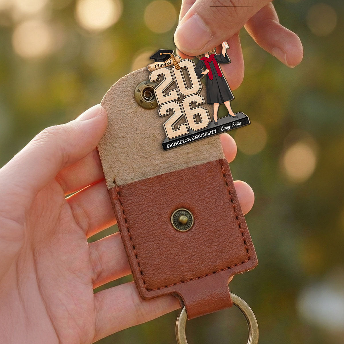 Custom Coin Keychain for Son, Father's Day Birthday Gifts • Celebrating Your Graduate - Personalized Wooden Pocket Hug