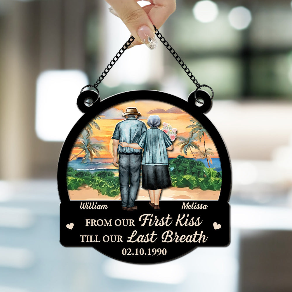 Custom Couple Hanging Decor, Anniversary Valentine's Day Gifts • From Our First Kiss - Personalized Suncatcher
