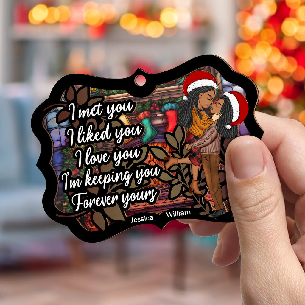 Custom Couple Christmas Ornament, Anniversary Gift •  Meet And Love- Personalized Suncatcher Ornament