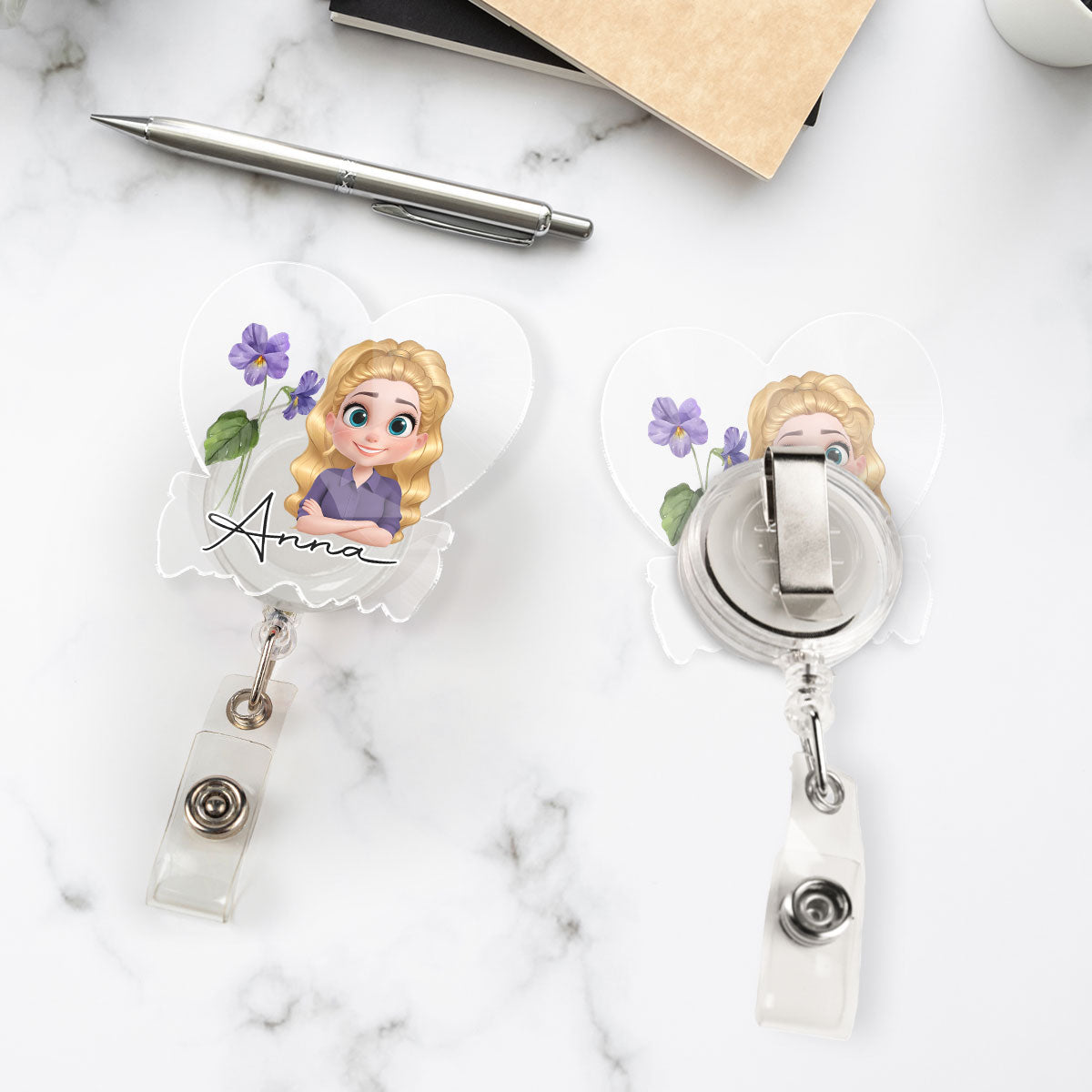 Custom ID Holder Gifts For Coworker, For Boss, Office Gift With Name • You Are Beautiful Flower - Personalized Acrylic Badge Reel