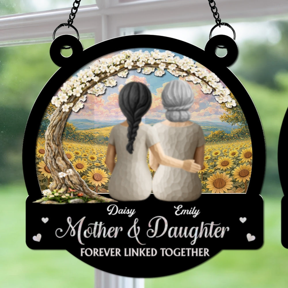 Custom Hanging Decor for Mom Daughter, Mother's Day Gifts • Forever Linked Together - Personalized Suncatcher