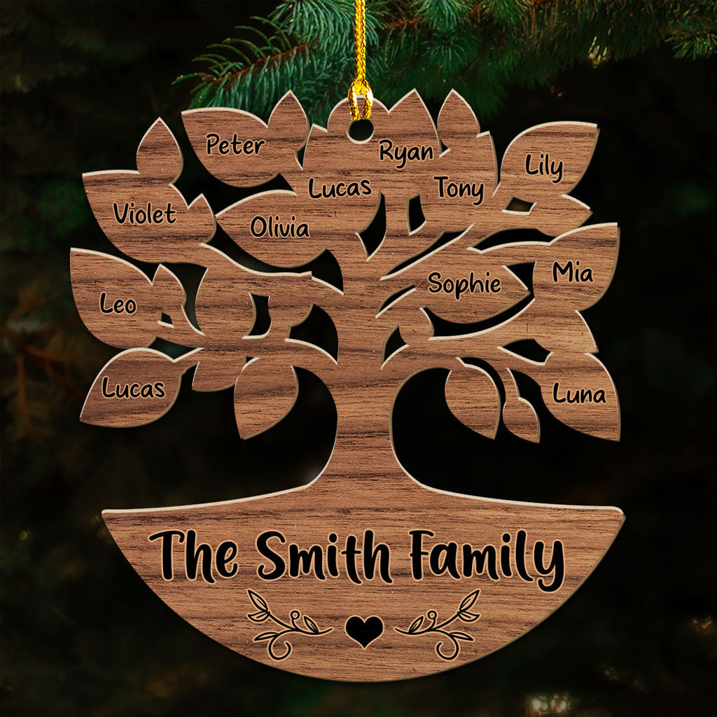 Custom Family Ornament, Christmas Gift for Family Members •  Warm Family Tree - Personalized Wood Ornament