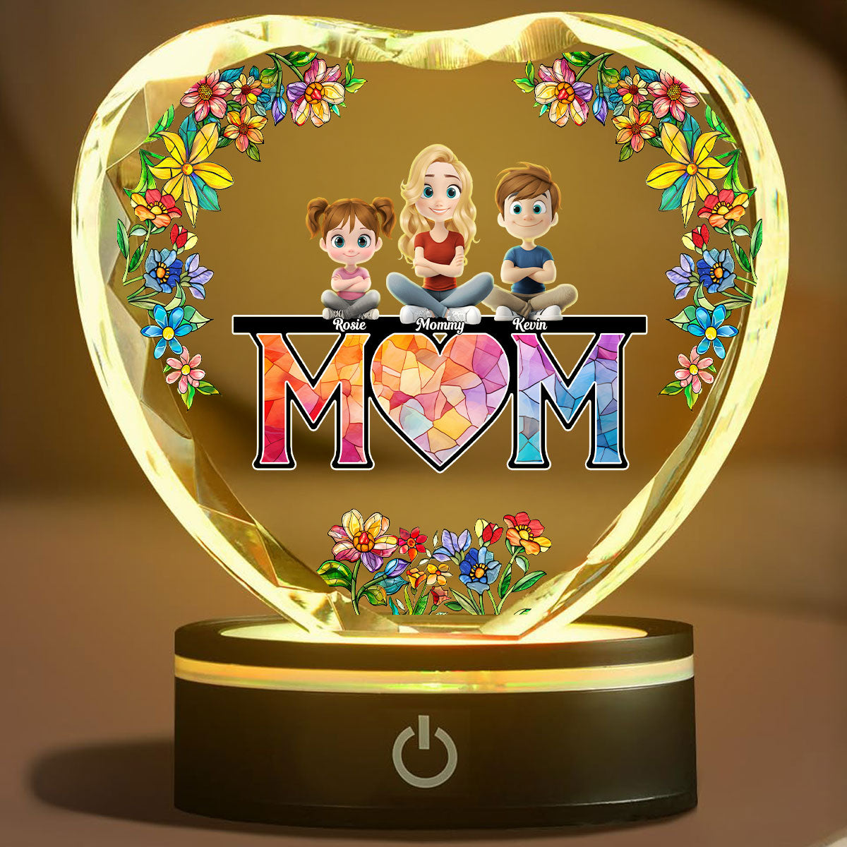 Mommy And Children - Personalized Crystal Led Light