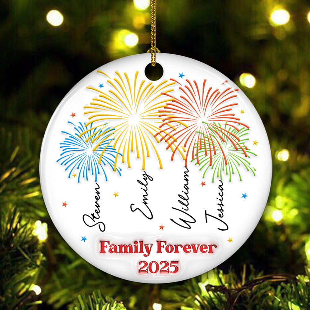 Custom Family Ornament, Christmas Gift for Family Members •  Firework Family Christmas 2025 - Personalized 3D Inflated Effect Ceramic Ornament