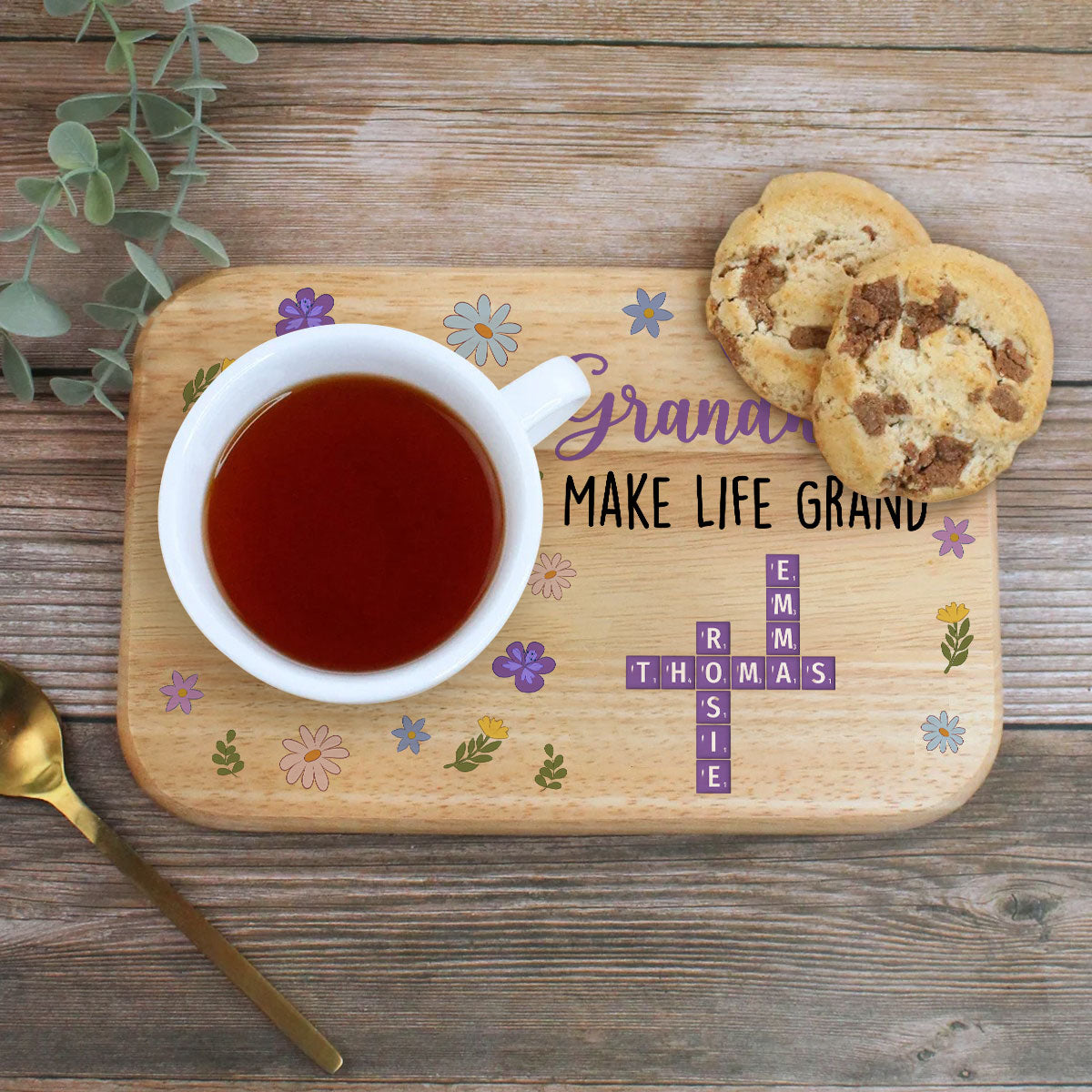 Grandkids Make Life Grand Crossword Puzzle - Personalized Wooden Treat Board
