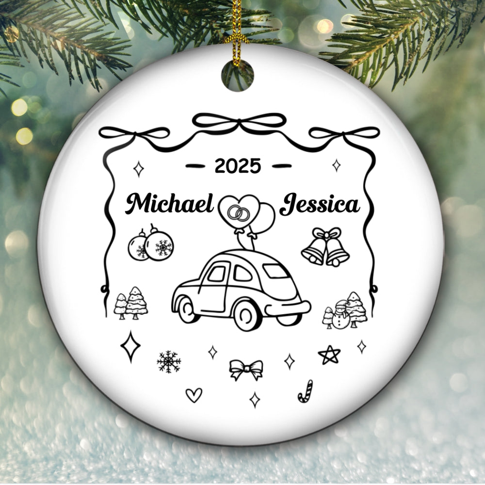 Custom Keepsake Christmas Ornament •  First Christmas Married - Personalized Ceramic Ornament