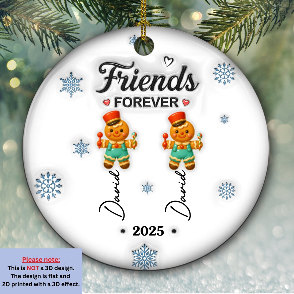 Custom Friendship Christmas Ornament, Best Friend Gift •  Gingerbread Friends - Personalized 3D Inflated Effect Ceramic Ornament