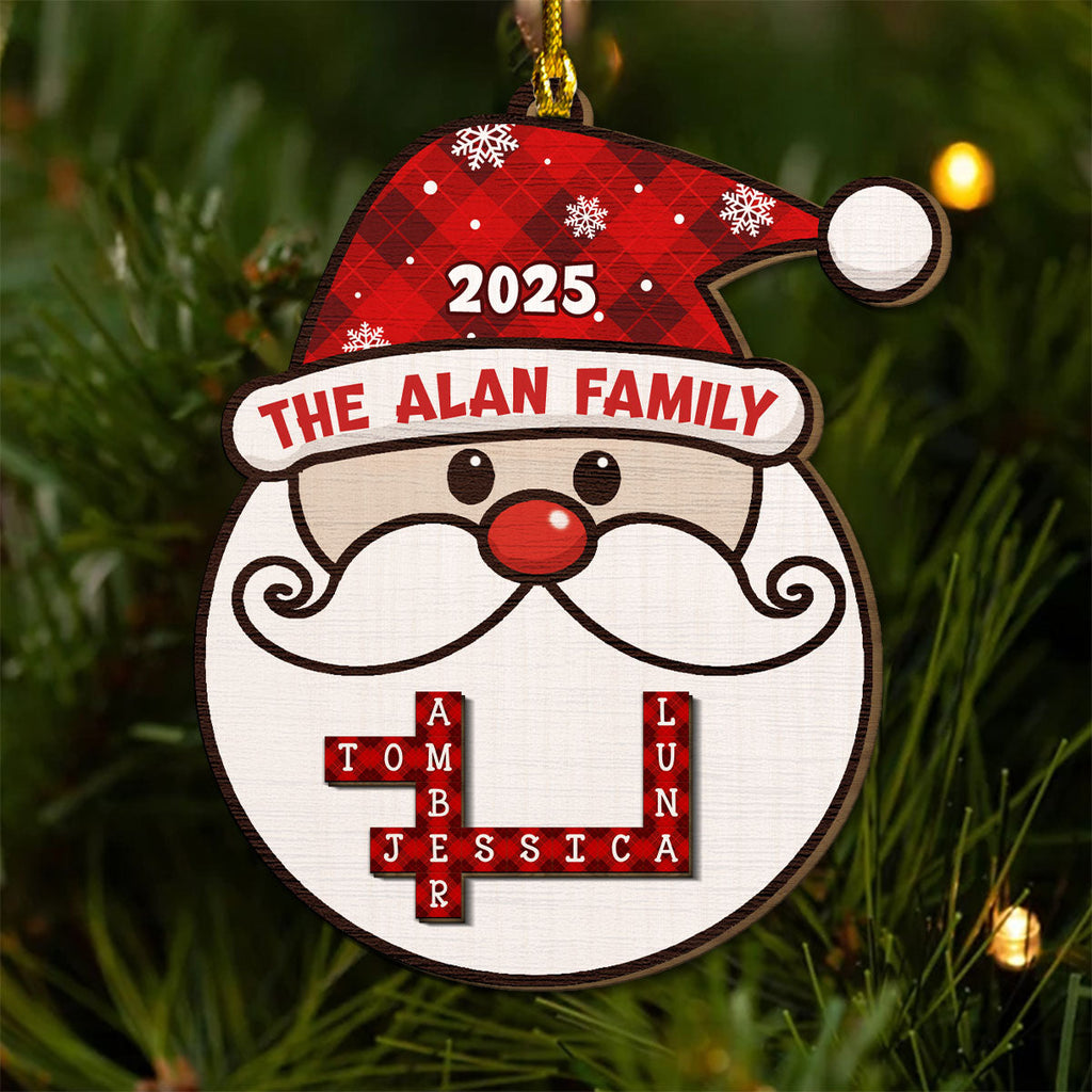 Custom Family Ornament, Christmas Gift for Family Members •  Santa Family Crossword - Personalized 2-layered Wood Ornament