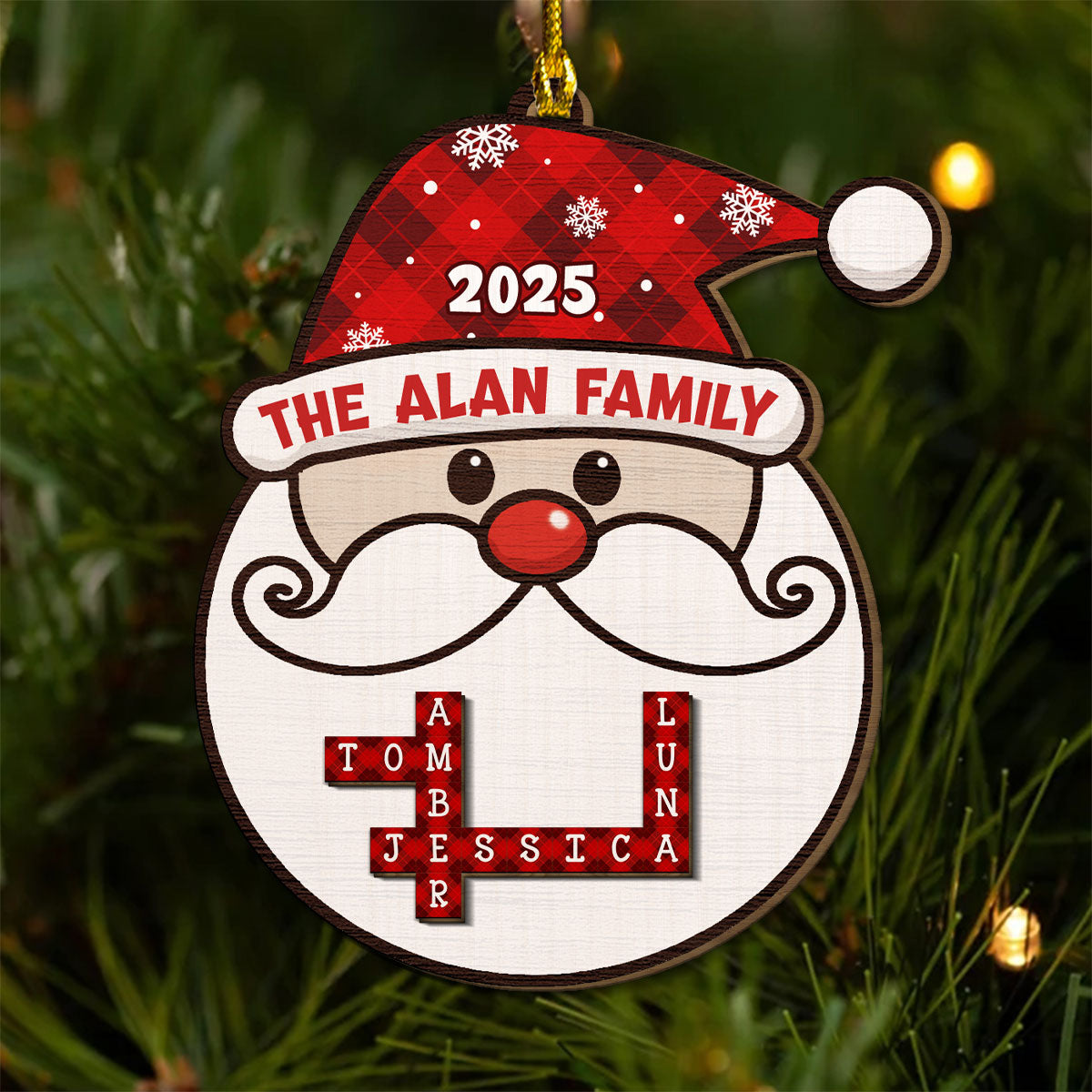 Custom Family Ornament, Christmas Gift for Family Members •  Santa Family Crossword - Personalized 2-layered Wood Ornament