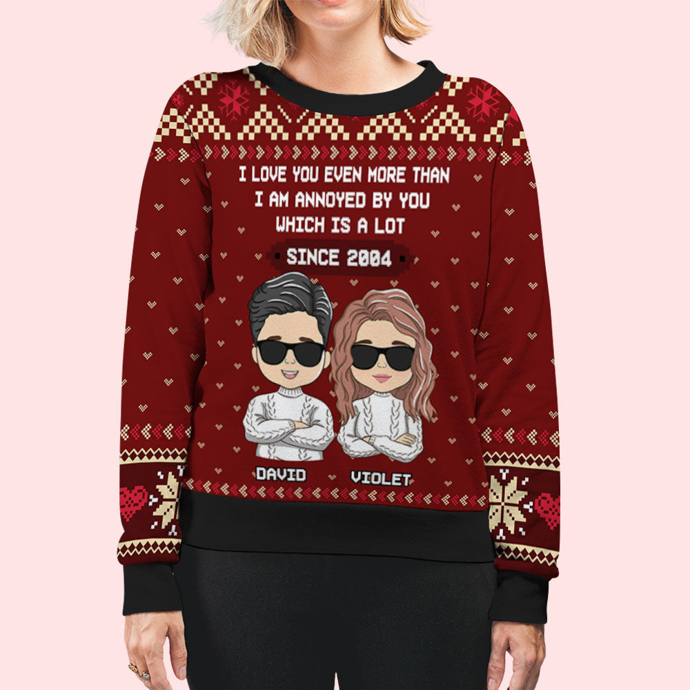 Custom Couple Christmas Sweatshirt, Anniversary Gift • Annoy A Lot - Personalized All-Over-Print Sweatshirt
