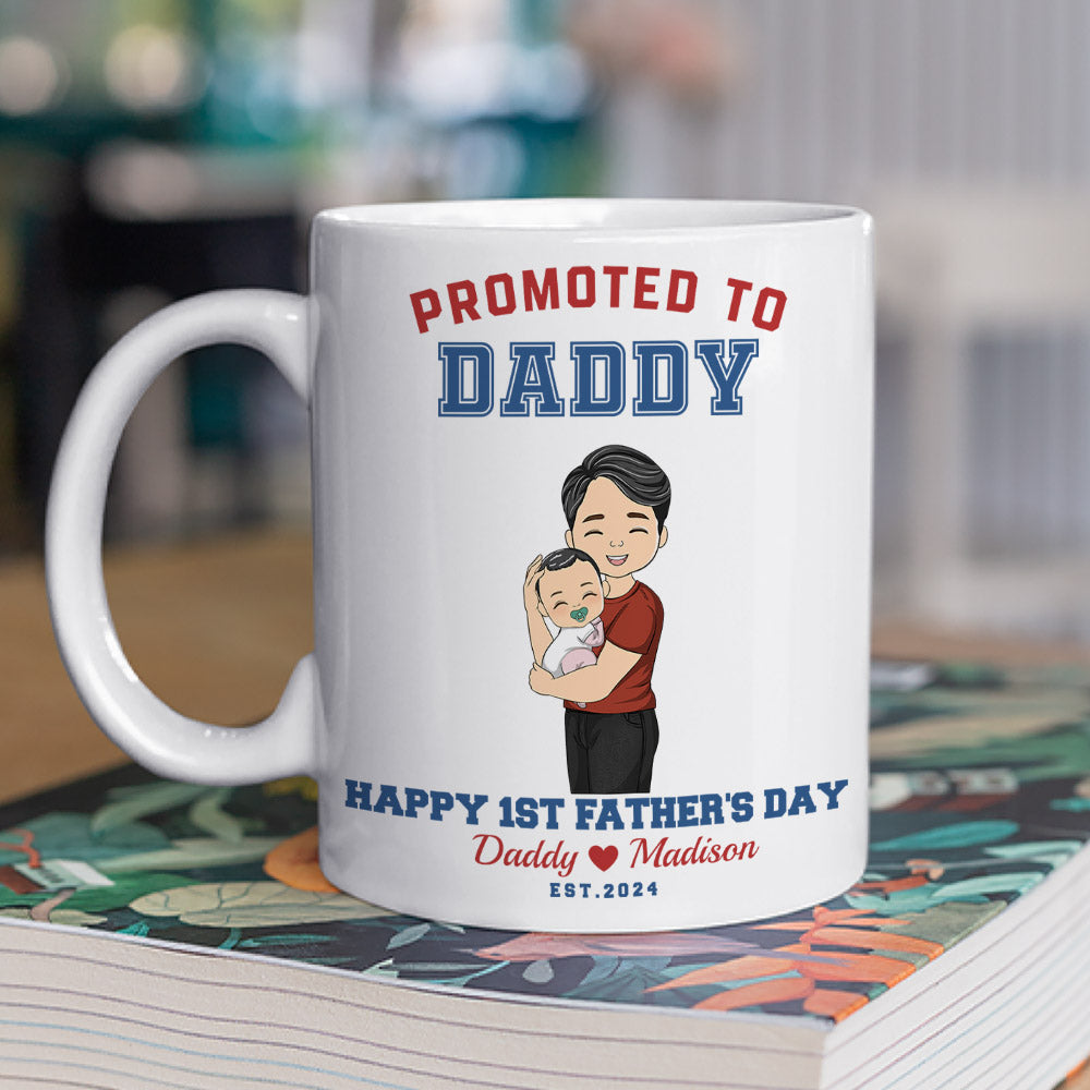Custom Anniversary Keepsake Gifts For Couple • Promoted To Daddy - Personalized Coffee Mug