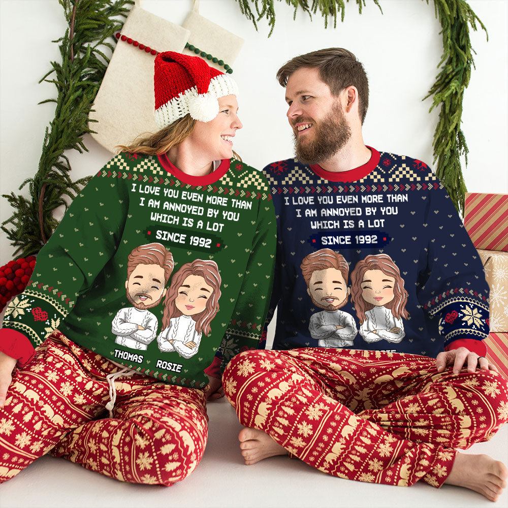 Custom Couple Christmas Sweatshirt, Anniversary Gift • Annoy A Lot - Personalized All-Over-Print Sweatshirt