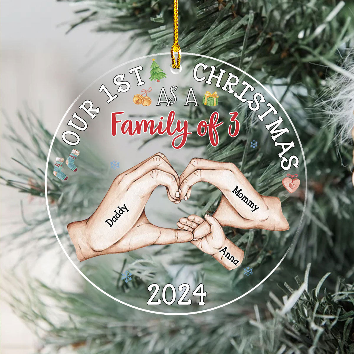 Custom Family First Christmas Ornament •  Our First Christmas - Personalized Acrylic Ornament