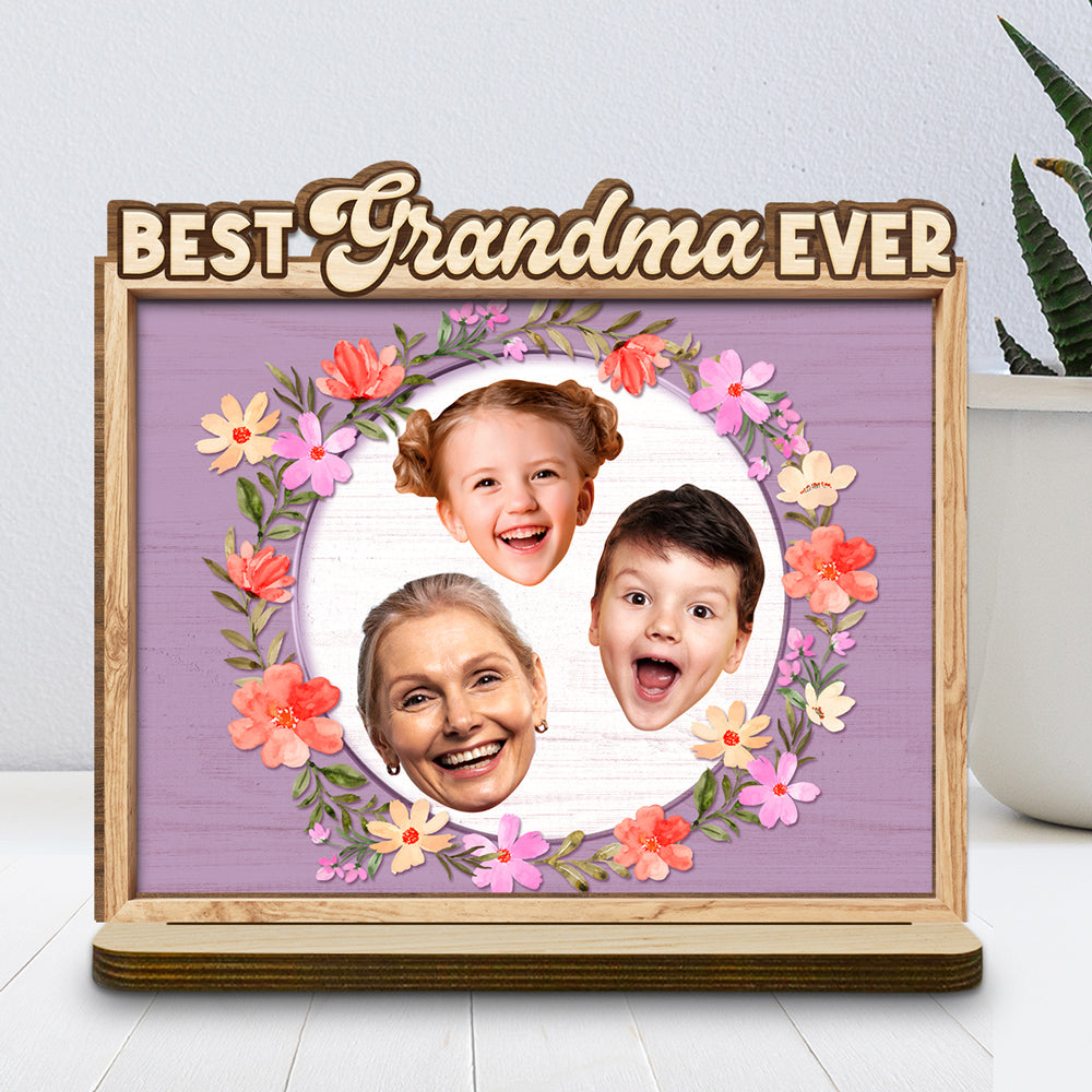 Custom Mother's Day Decor, Gift for Mom & Grandma • Love And Family - Personalized 2-Layer Wood Plaque With Flat Base