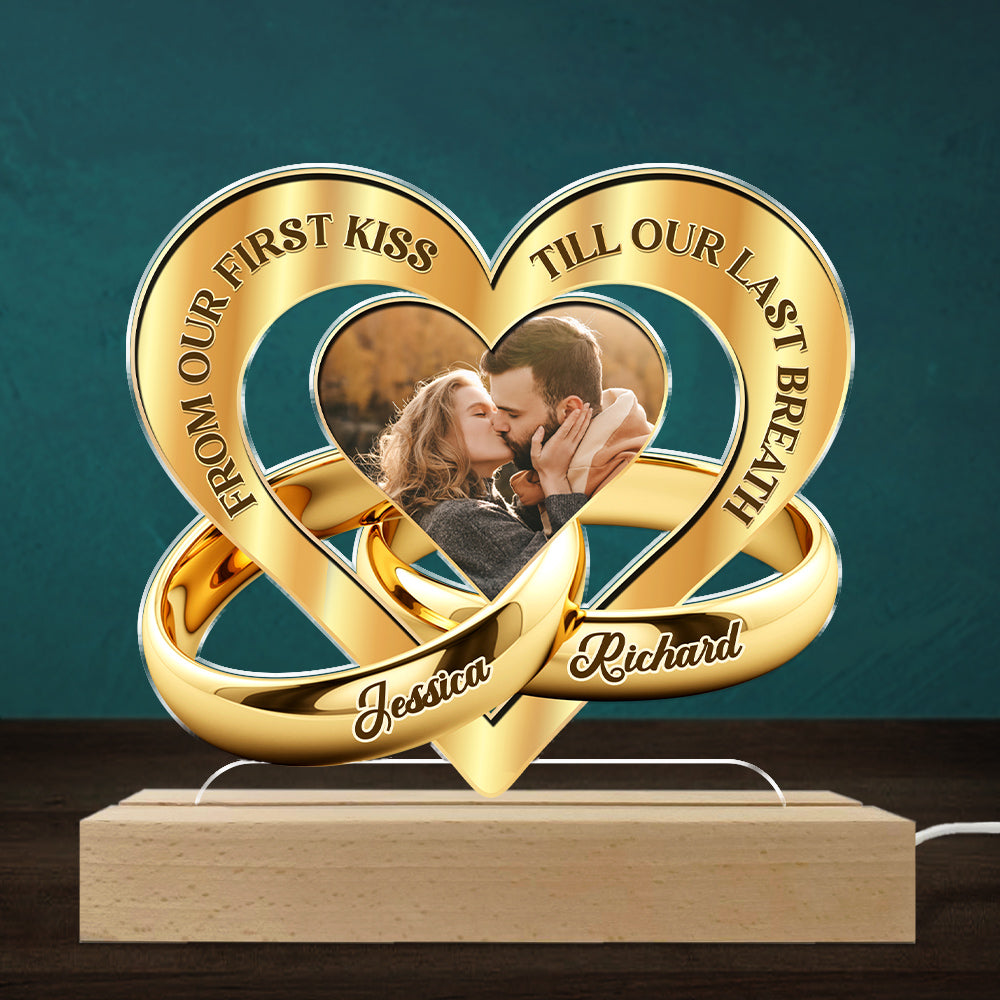 Custom Photo Couple Gift for Anniversary, Valentine's Day, Christmas • From First Kiss Till Last Breath - Personalized LED Light