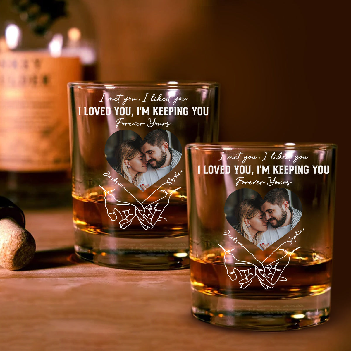 Custom Photo Christmas Anniversary Birthday Drinkware Gifts for Couple • Forever And Always - Personalized Whiskey Glass