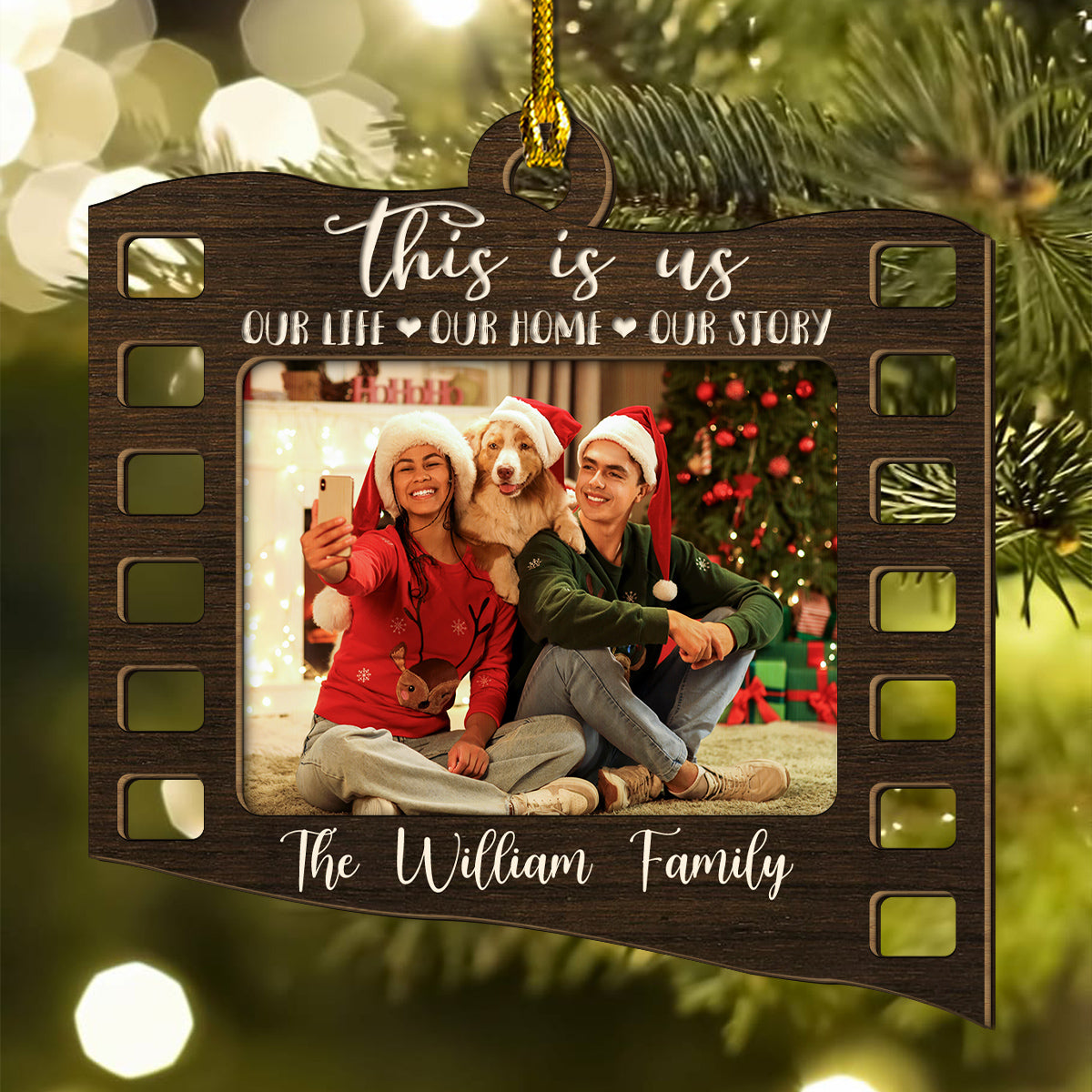 Custom Photo Family Ornament, Christmas Gift for Family Members • Merry Kissmas 2025 - Personalized 2-layered Wood Ornament