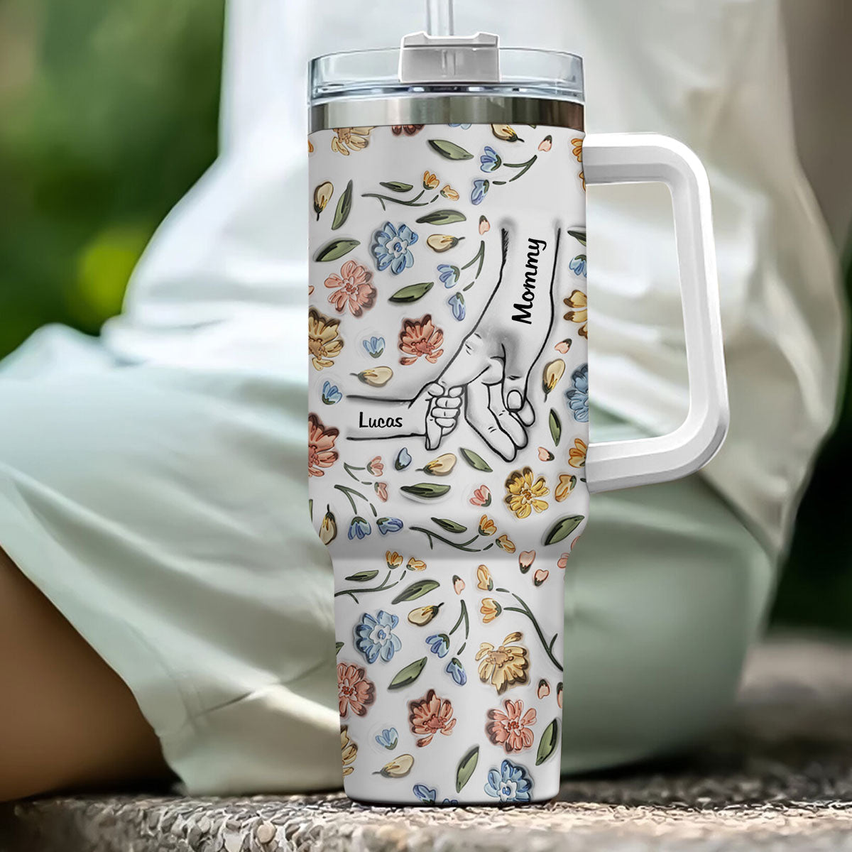 Custom Christmas Birthday Gifts For Mom • Hand In Hand, I Will Always Protect You - Personalized 3D Inflated Effect Printed 40 Oz Tumbler