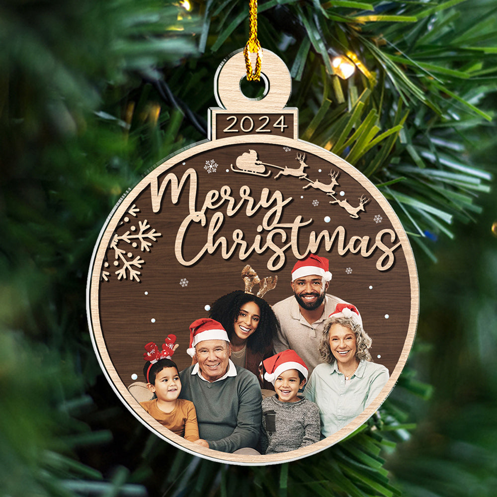 Custom Photo Family Ornament, Christmas Gift for Family Members • Holiday Heart - Personalized Acrylic Ornament