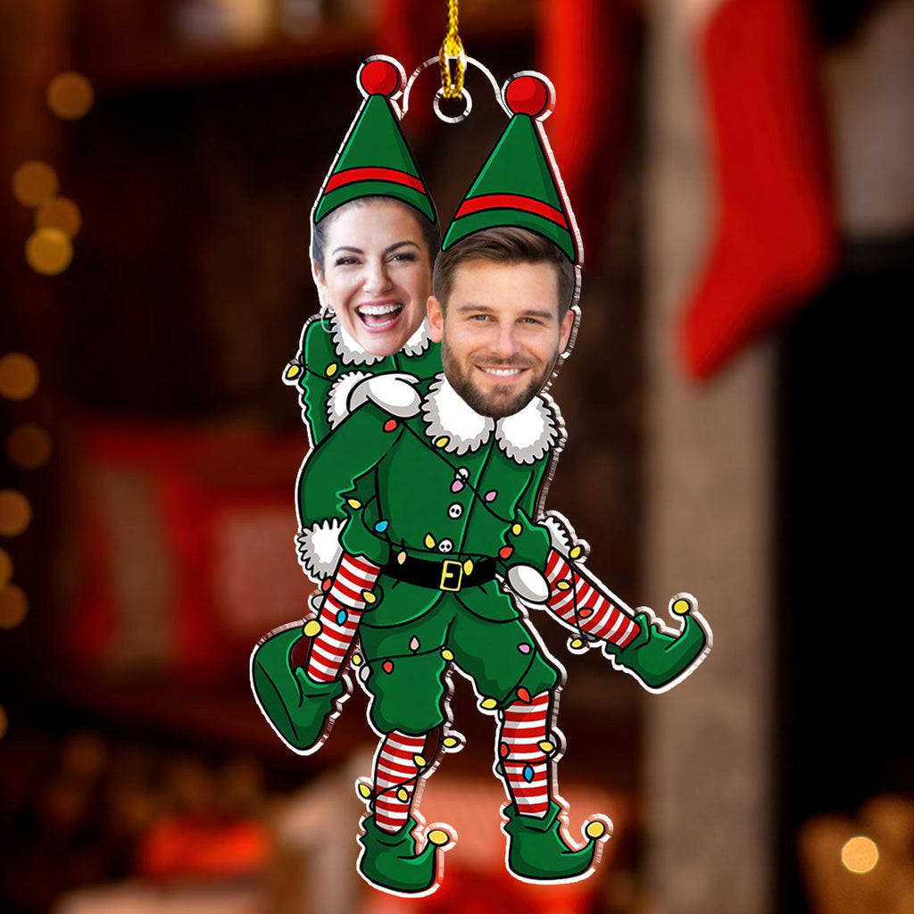 Custom Photo Couple Christmas Ornament, Anniversary Gift • Couple Funny Christmas - Personalized Acrylic Ornament