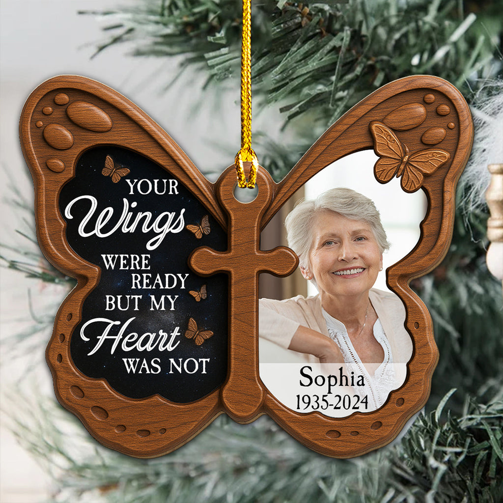 Custom Photo Memorial Christmas Ornament, Sympathy Keepsake • You Are Ready But I Am Not - Personalized Wood Ornament