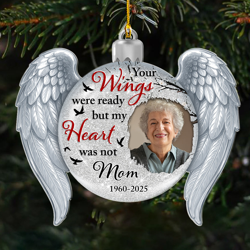 Custom Photo Memorial Christmas Ornament, Sympathy Keepsake • Your Wings - Personalized Acrylic Ornament
