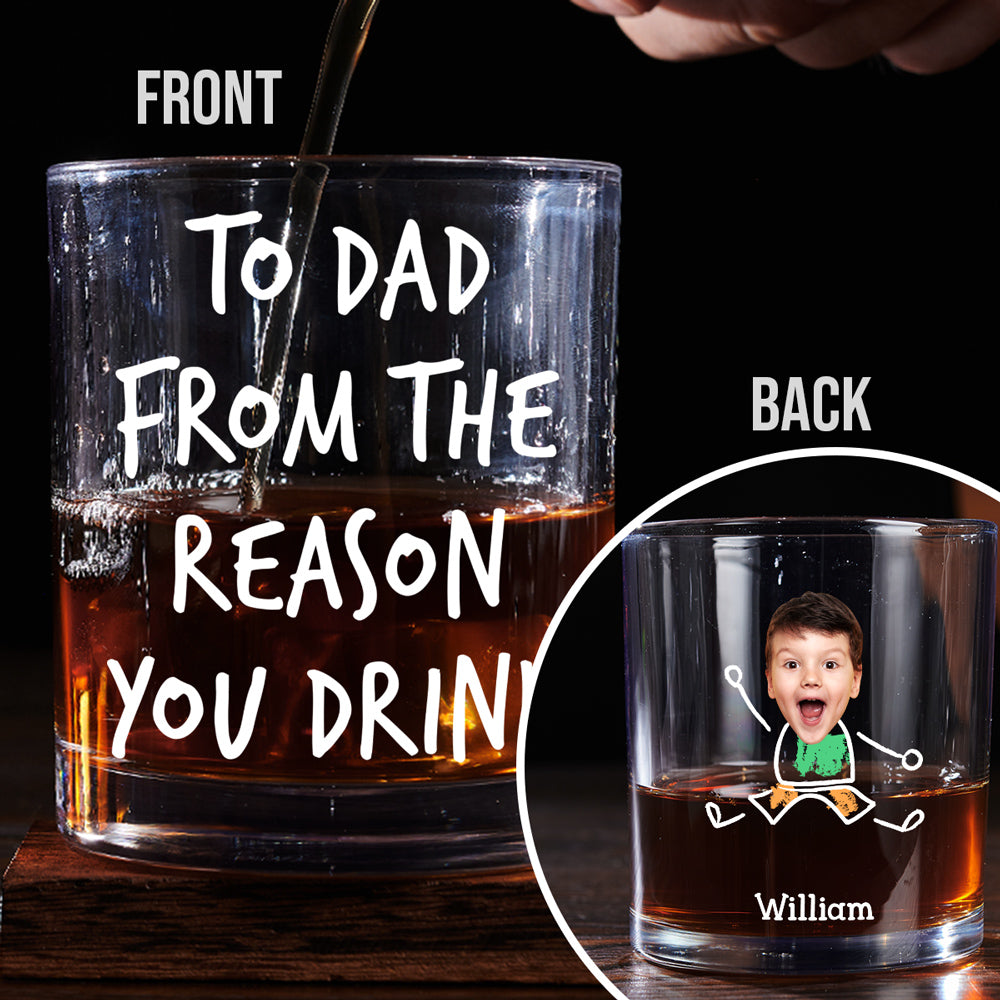 Custom Photo Christmas Birthday Drinkware Gifts for Dad • From The Reason You Drink - Personalized Whiskey Glass