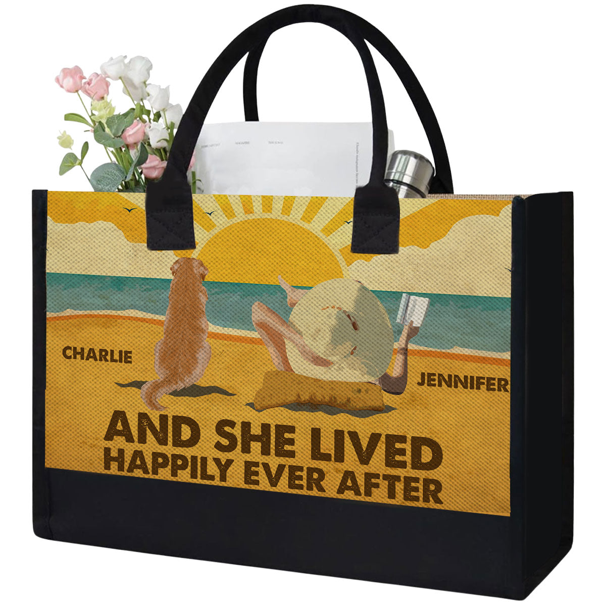 And She Lived Happily Ever After - Personalized Canvas Tote Bag