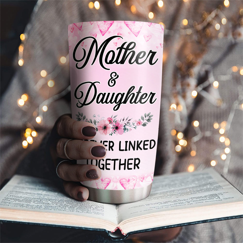 Custom Christmas Birthday Gifts For Mom • Mother And Daughters Pink Heart - Personalized Tumbler