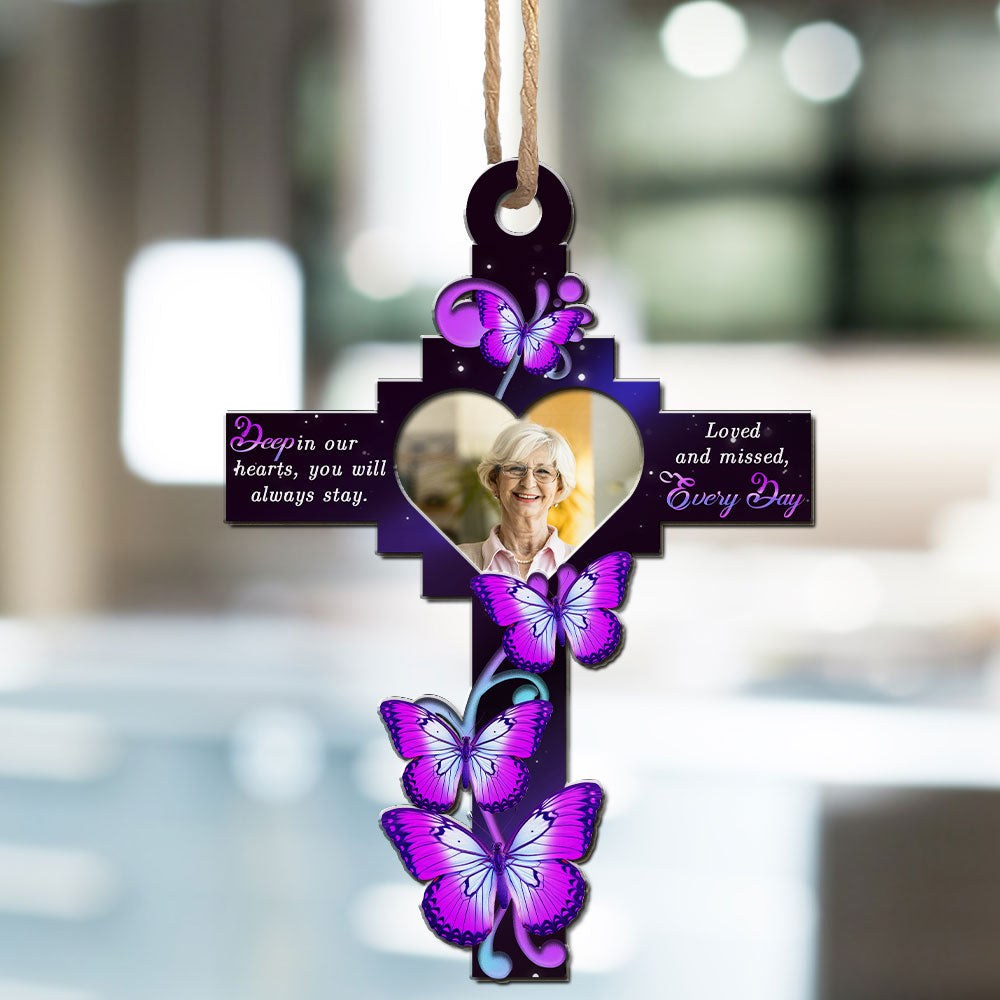 Custom Photo Memorial Hanging Decor, Remembrance Keepsake • God Has You In His Arms - Personalized Suncatcher