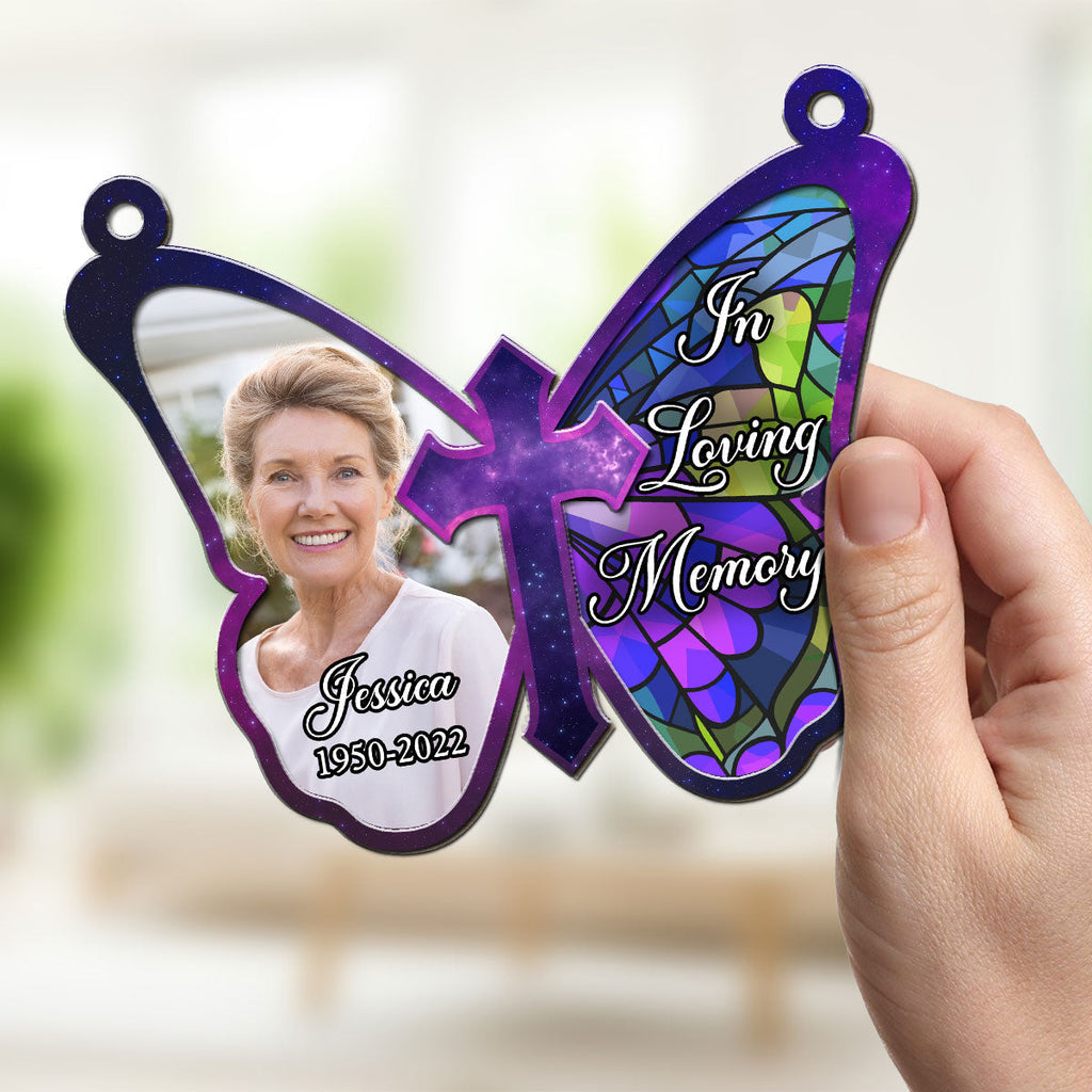 Custom Photo Memorial Hanging Decor, Remembrance Keepsake • Butterfly Memorial - Personalized Suncatcher