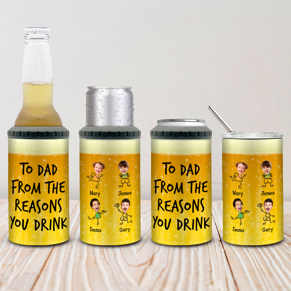 Custom Photo Christmas Birthday Gifts For Dad • To Dad From The Reasons You Drink - Personalized Can Cooler Tumbler