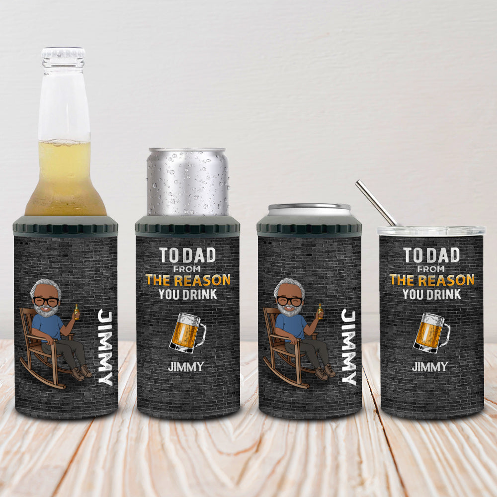 Custom Christmas Birthday Gifts For Dad • To Dad From The Reason You Drink - Personalized Can Cooler Tumbler
