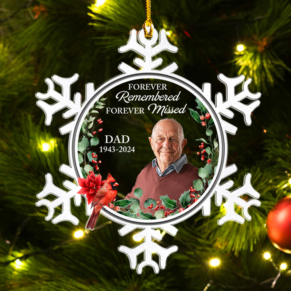 Custom Photo Memorial Christmas Ornament, Sympathy Keepsake • Forever Remembered Forever Missed - Personalized Acrylic Ornament
