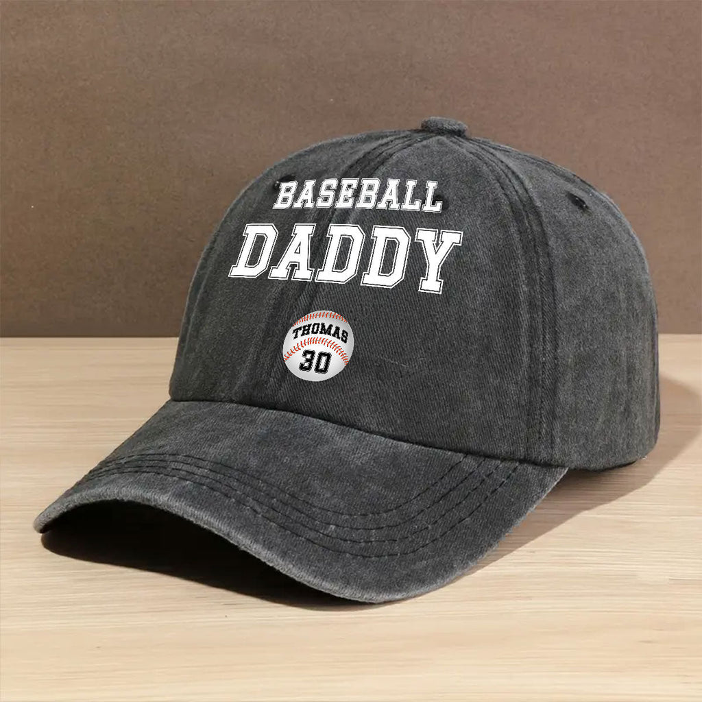 Custom Christmas Headwear Birthday Gifts for Dad • Baseball Dad - Personalized Vintage Washed Denim Cap