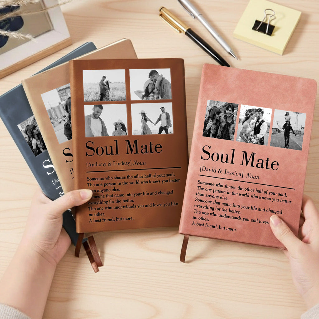 Custom Photo Couples Love Story Book • Soul Mate - Personalized Leather Journal