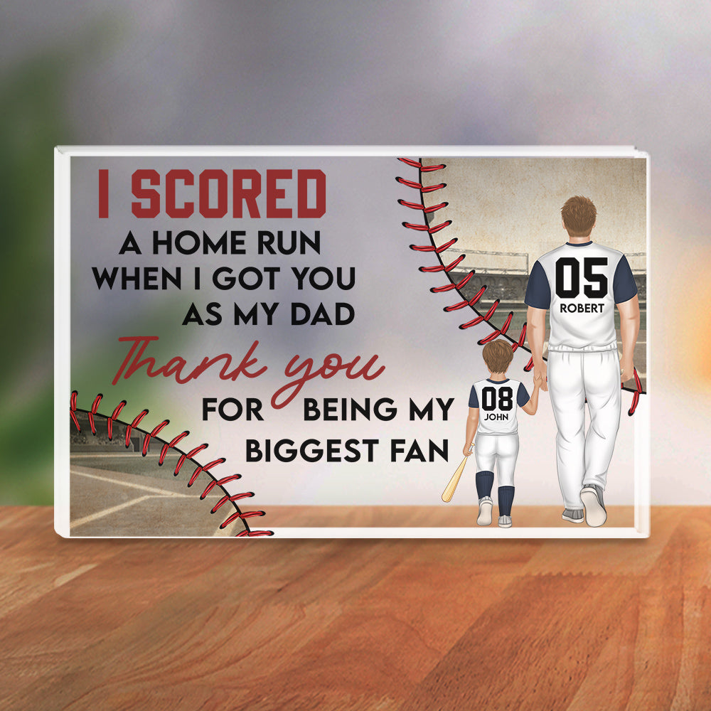 Custom Father's Day Decor, Gift for Dad & Grandpa • I Scored A Home Run - Personalized Acrylic Plaque