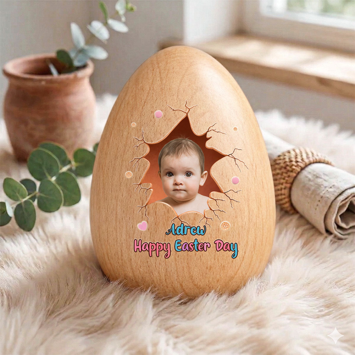 Photo Happy Easter Day - Personalized Wooden Egg Shaker